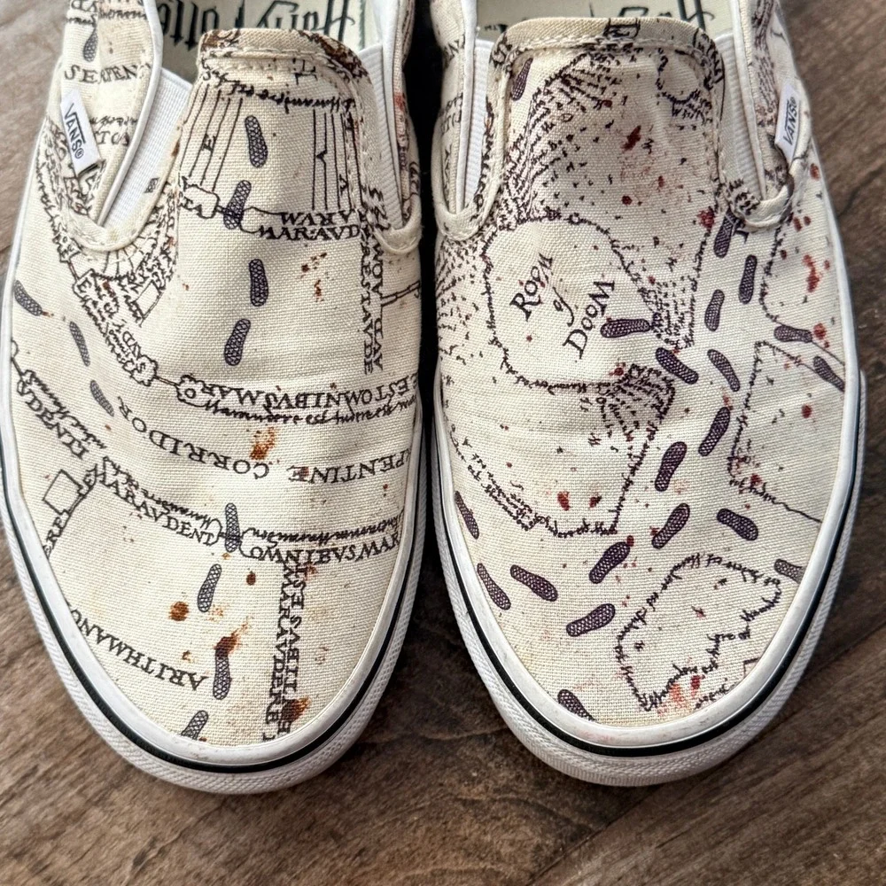VANS Unisex Harry Potter Marauder's Map Slip-on Casual Shoes,White Black,8M/9.5W